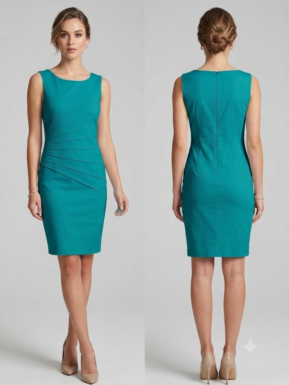Suzy Shier Teal Sleeveless Sheath Dress